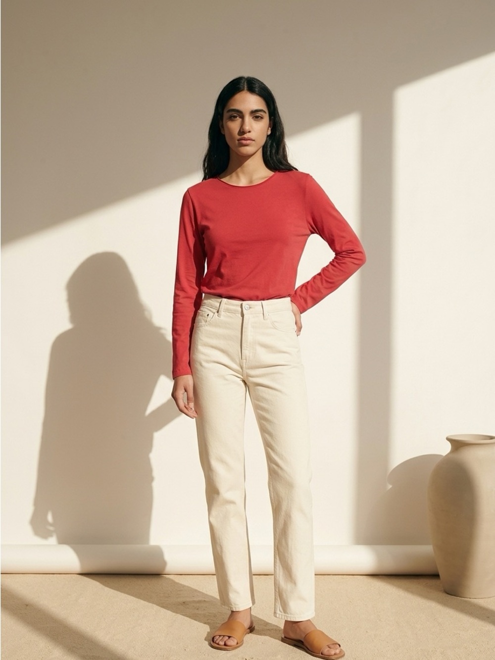 Christopher & Banks Slim Long-Sleeve Crewneck Top in Coral